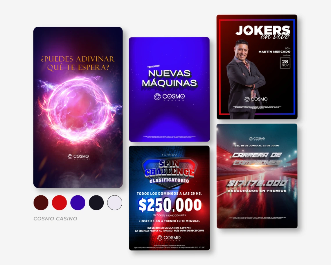 Diseño gráfico publicitario y reels dinámicos para casino