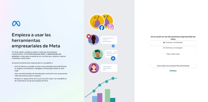 Paso 1: Pantalla de inicio de sesión en Meta Business Suite.