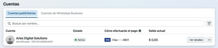 Paso 3: Selección de la cuenta publicitaria correcta en el menú desplegable.