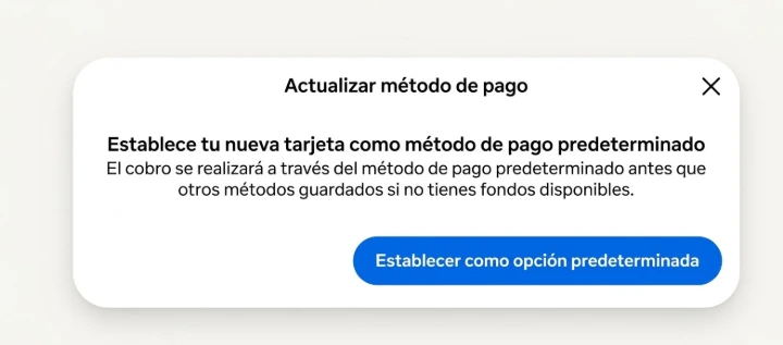 Paso 5: Configuración de la nueva tarjeta como método principal.