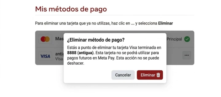 Paso 6: Eliminación del método de pago desactualizado.